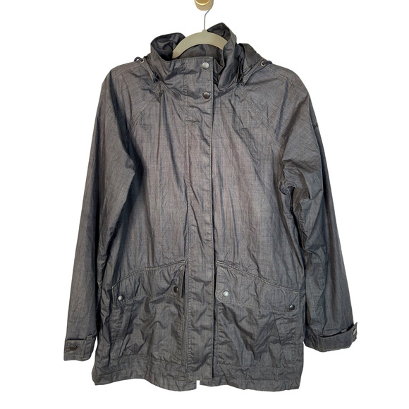 Columbia Womans M Long $129 Waterproof Hiking Jacket Hoooded Rain Coat Gray - Picture 1 of 9